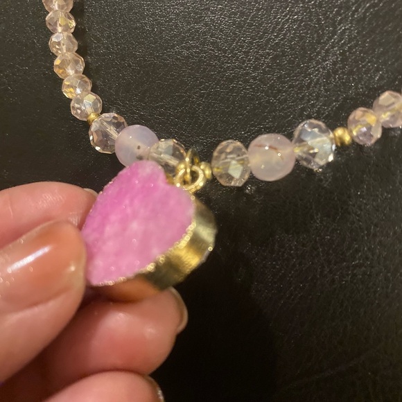 Pink Heart Pendant Necklace with beautiful shiny beads and pink earrings . - Picture 4 of 14